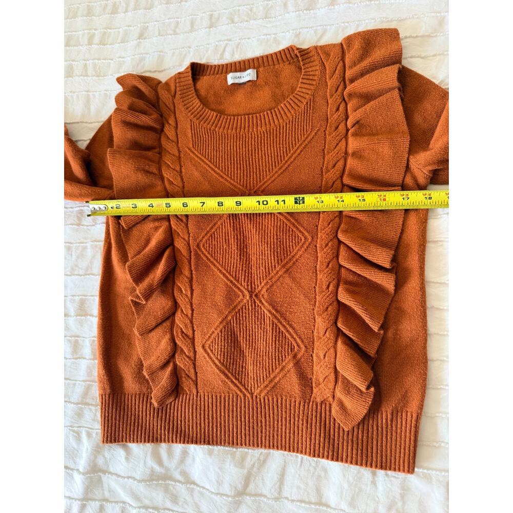 Sugar + Lips Rust Ruffle Knit Sweater M - Picture 6 of 8
